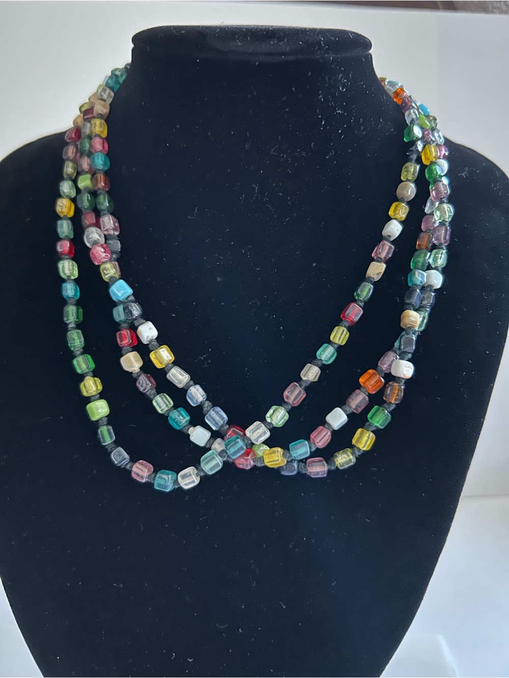 Multicolor Rainbow Glass Bead Triple-Strand Zad Necklace 18 -20” - Women Jewelry